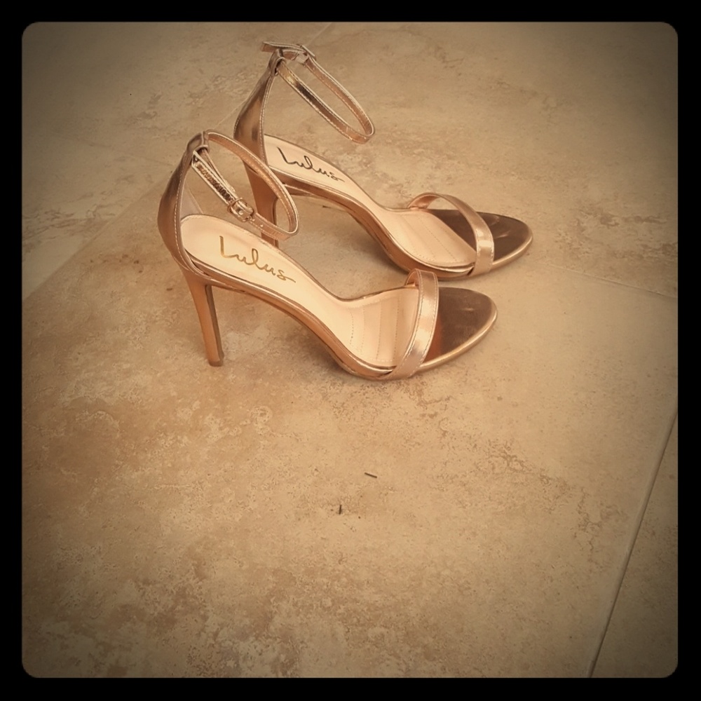 Lulus rose gold ankle strap heels